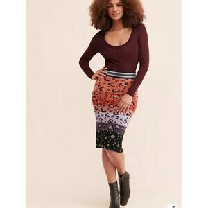 Maeve Anthropologie Leopard Cozy Sweater Knit Pencil Skirt Women's Medium